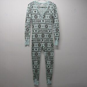 PINK Victoria's Secret 2013 sz XS Blue Fair Isle Long John Thermal One Piece ⭐
